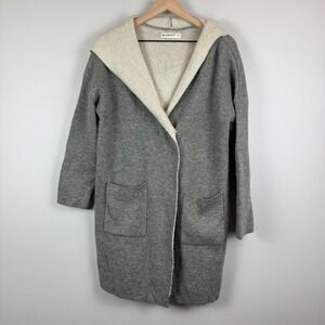 Blank NYC Cardigan Womens Medium Heather Gray Wool Blend Knit Long Sleeve Hooded